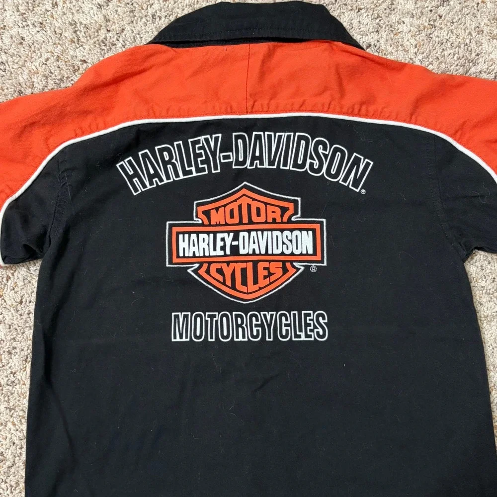 Harley-Davidson‎ Youth Button Front Racing Shirt Black Orange Size 7 Motorcycle